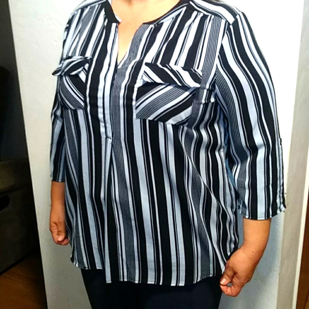 Cathy top Size XL blue & black stripes